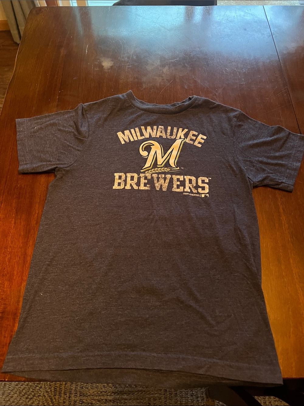 Genuine Merchandise Navy Milwaukee Brewers Tee with Yellow Logo